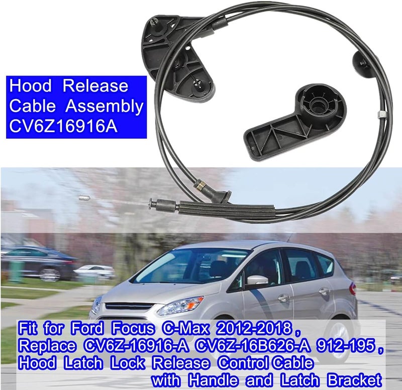 LDCRE Hood Release Cable Assembly CV6Z16916A,Fit for Ford Focus C-Max 2012-2018, Replace CV6Z-16916-A CV6Z-16B626-A 912-195, Hood Latch Lock Release Control Cable with Handle and Latch Bracket - Image 2